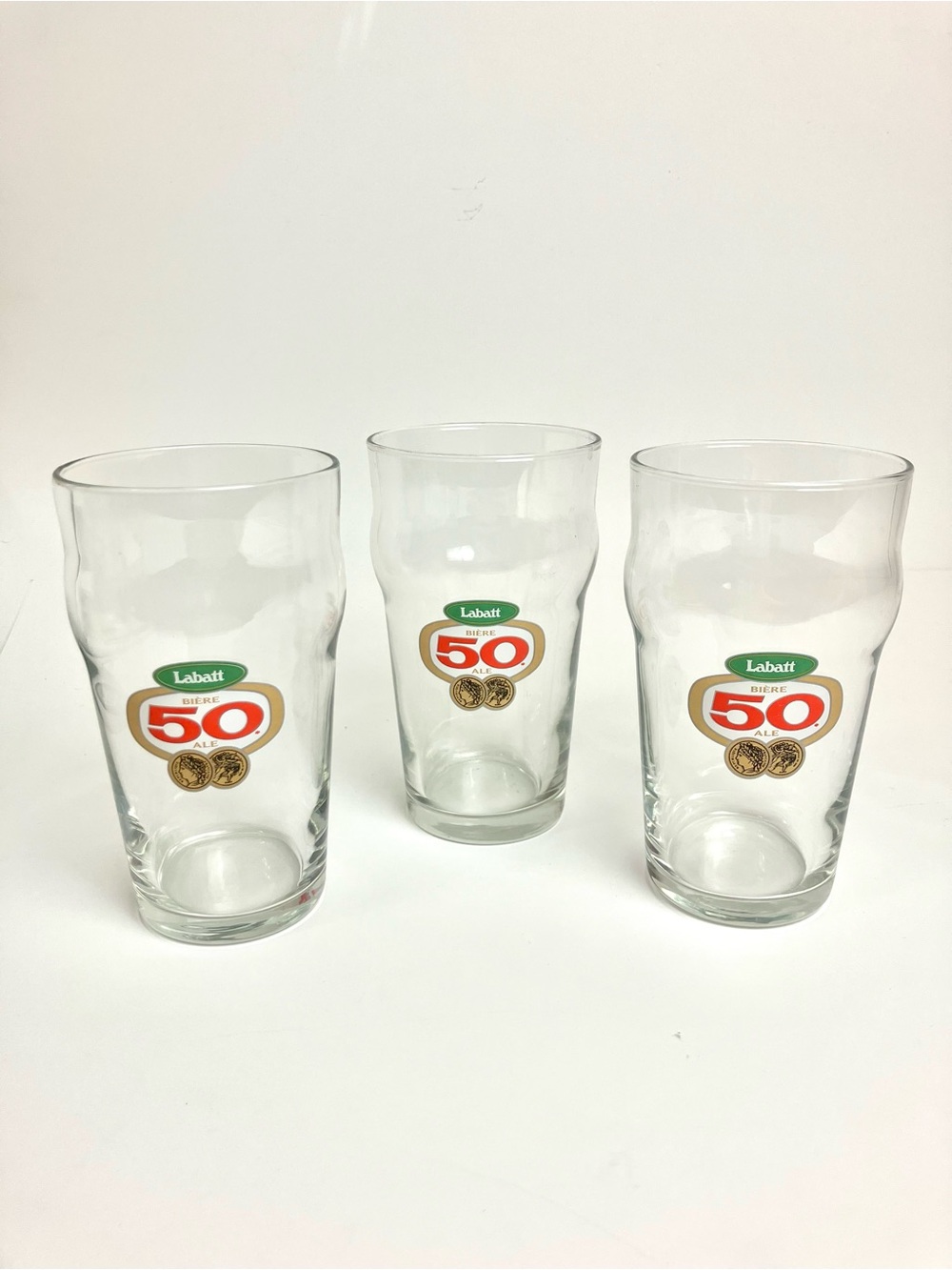 Vintage Labatt 50 Beer Glass Ale Pint Verre Bière Lot of 3 Barware Glassware 70s